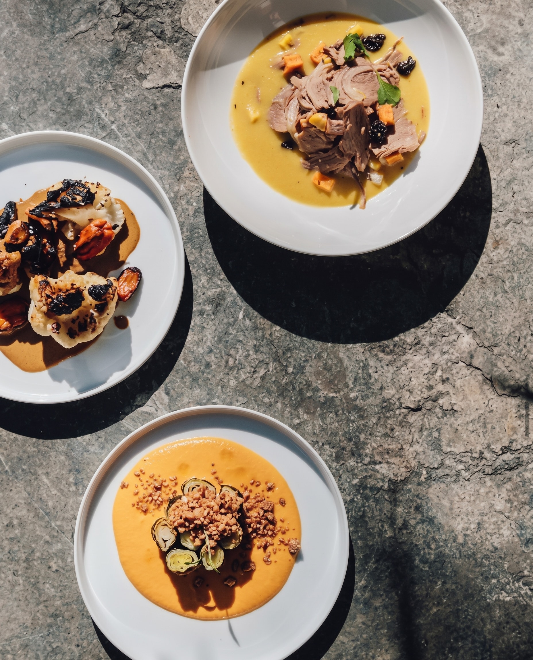 Emplatado gastronómico de autor con emulsión y brotes